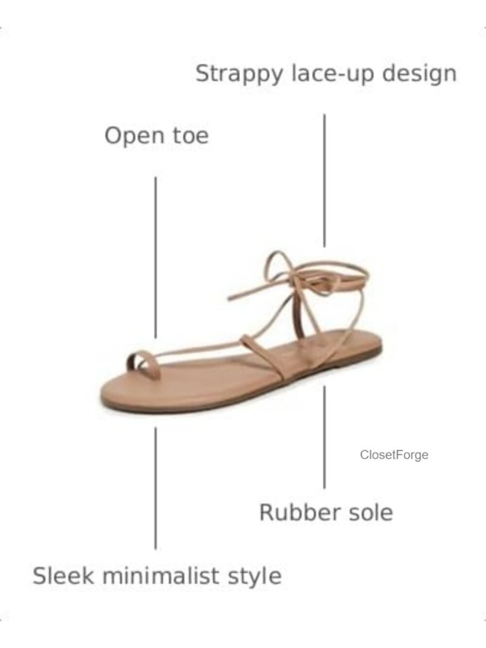 TKEES Lace Up Patent Leather Sandals Flat Open Toe Ankle Strap Casual Dress